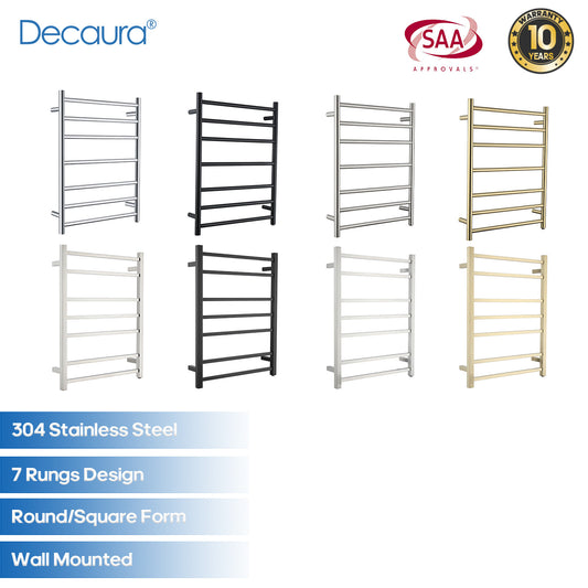 Decaura Wall Mounted Heated Towel Rail 7 Bars 304 Stainless Steel Round/Square