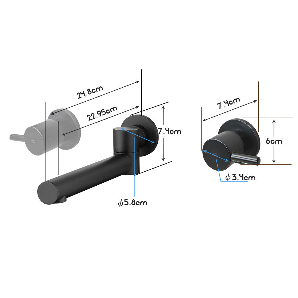 Decaura Swivel Bath Spout and Shower Taps Set Bathtub Wall Mount Chrome/Black