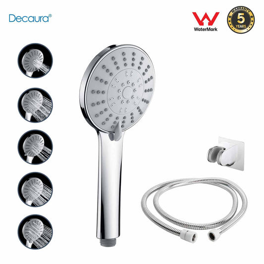 Decaura Hand Held Shower Head Set Chrome 5-Mode Spray Adhesive Wall Mount Holder