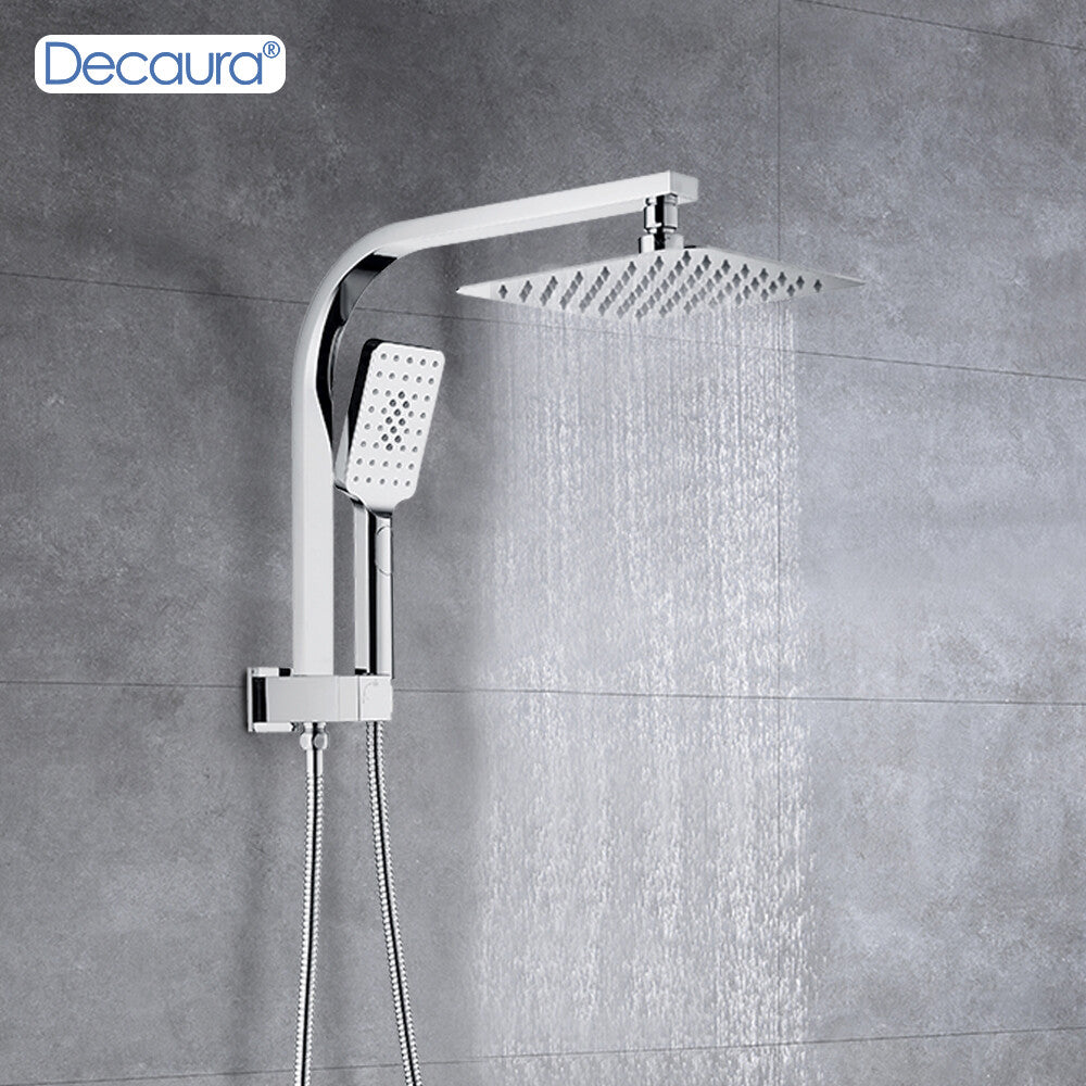 Decaura Shower Head Set square chrome 20cm rain shower head gooseneck shower arm