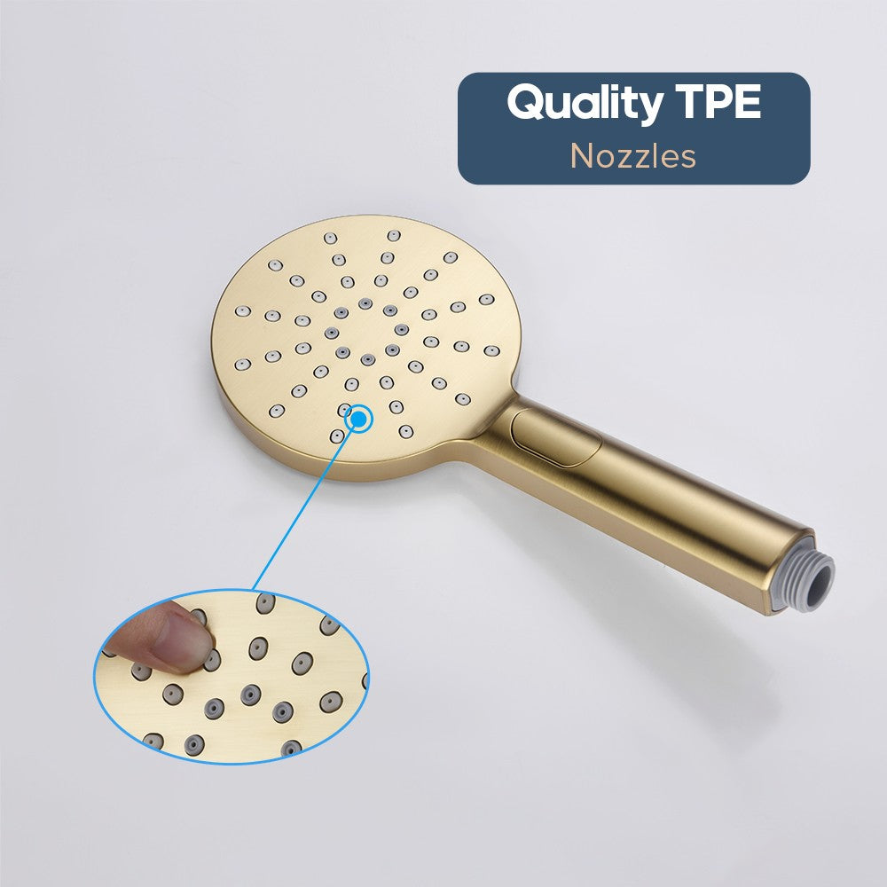 Brushed Gold Hand Held Shower Head and 1.5m Shower Hose 3-Mode Spray Bathroom