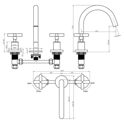 Decaura Black Basin Tap Set Cross Handle 1/4 Turn Swivel Spout Bathroom Vanity