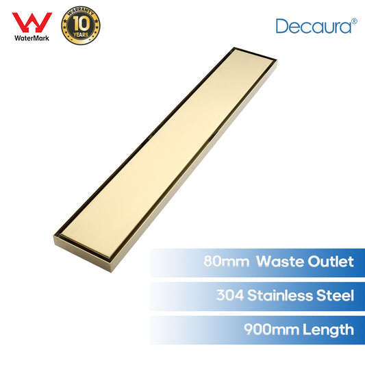 Decaura Brushed Gold Floor Waste Shower Grate Drain Tile Insert 900mm