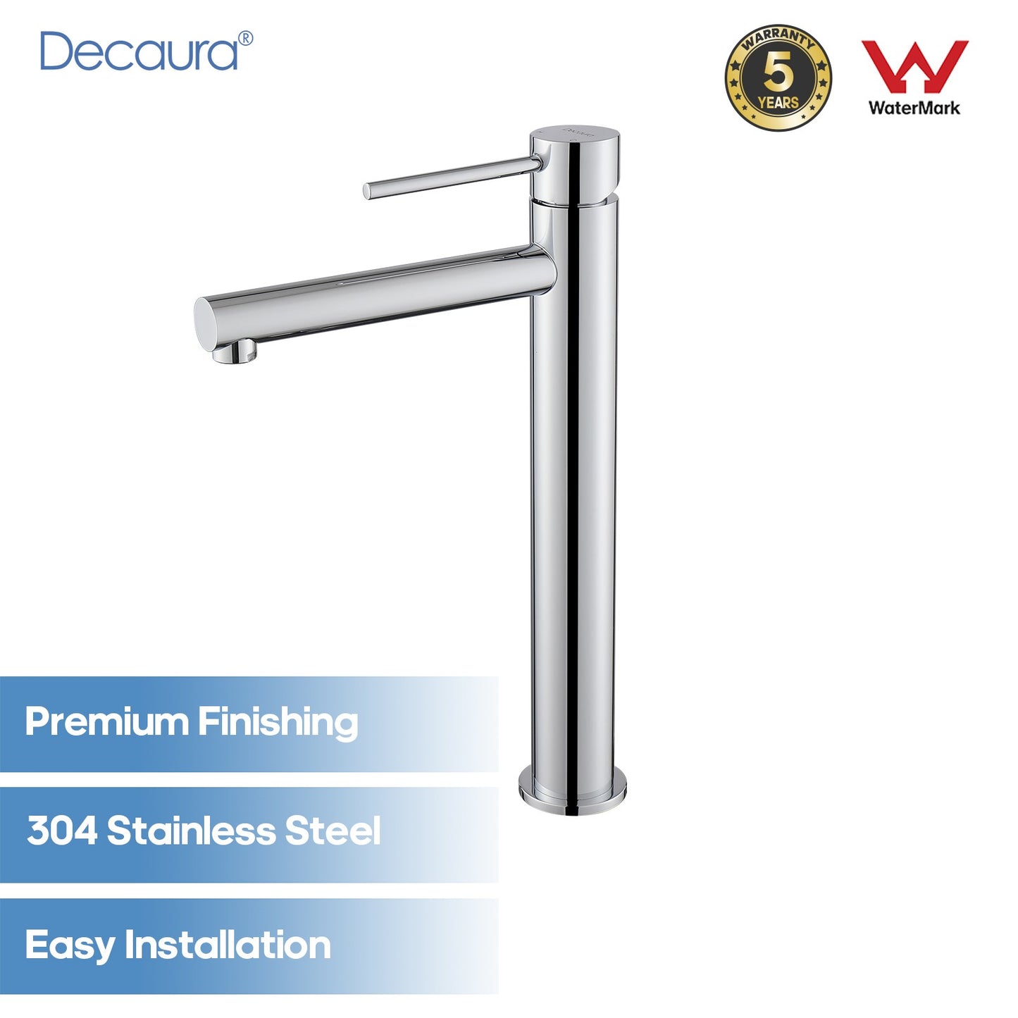 Decaura Bathroom Basin Mixer Tap Stainless Steel Round Chrome/Brushed/Black/Gold