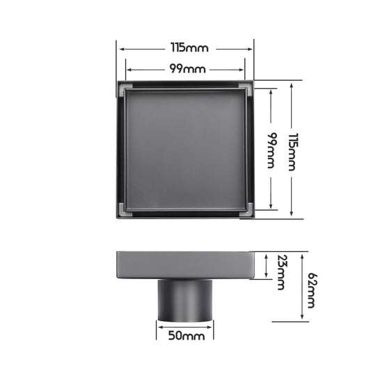Decaura Shower Grate Drain Brushed Gunmetal Tile Insert Floor Waste Square 50mm
