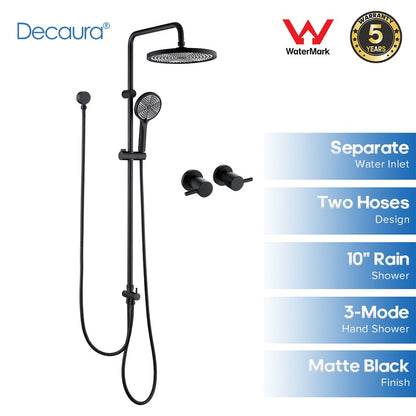 Decaura 10" Rain Shower Head Set Black Separate Water Inlet Wall Mount Mixer Tap