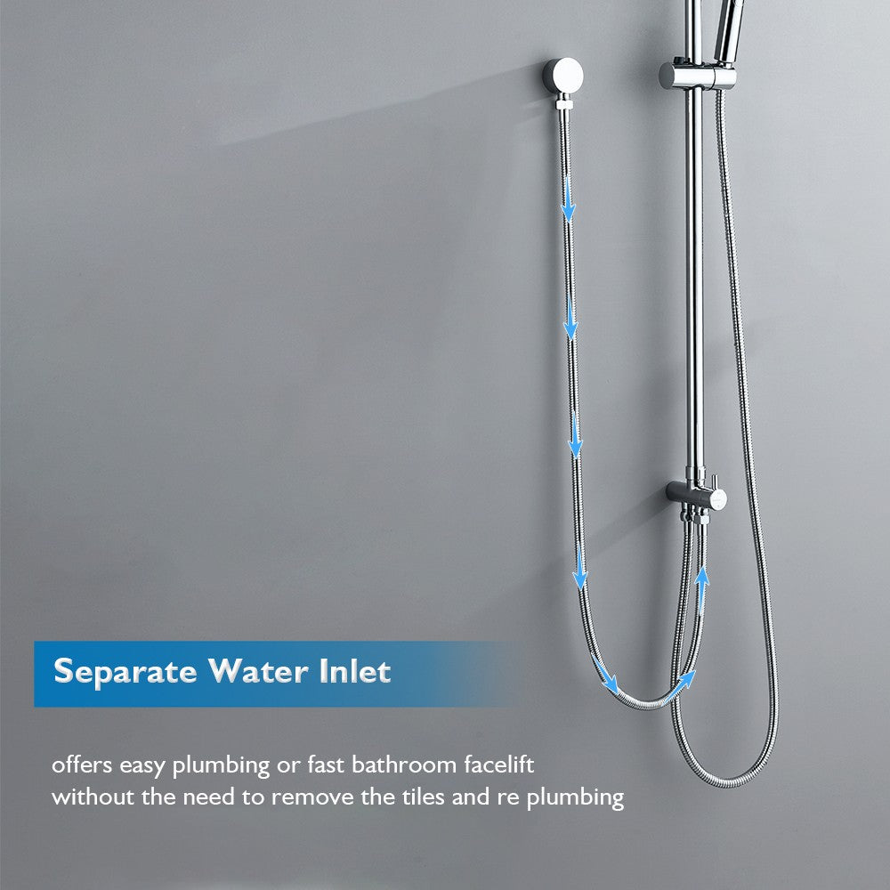WELS 9" Rain Shower Head Set Separate Water Inlet Elbow Chrome Round Rail
