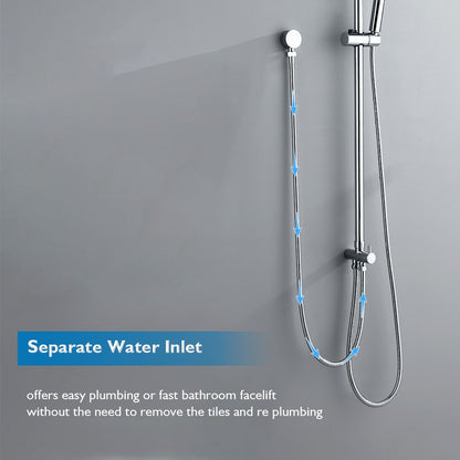 WELS 9" Rain Shower Head Set Separate Water Inlet Elbow Chrome Round Rail