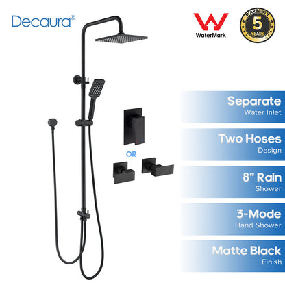 Decaura 8" Rain Shower Head Set Black Separate Water Inlet Elbow Shower Taps