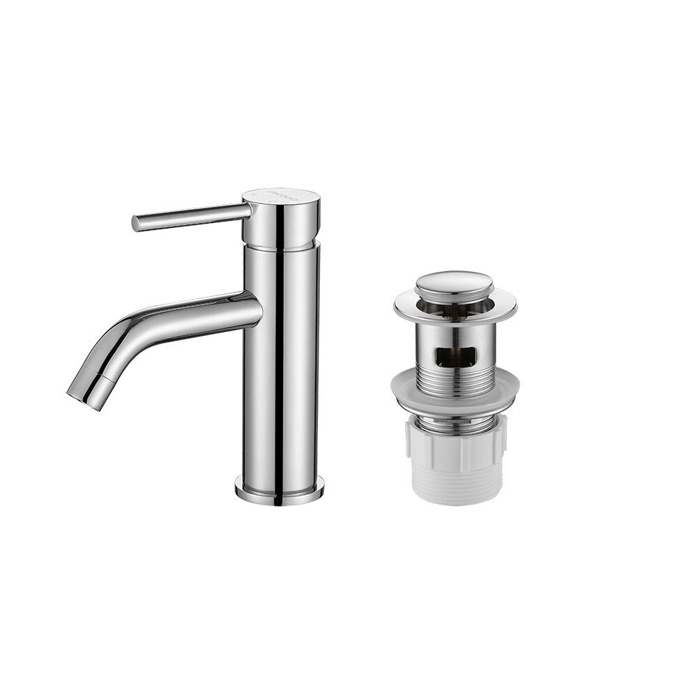Decaura Bathroom Basin Mixer Tap and Pop Up Waste with Overflow Chrome Stainless