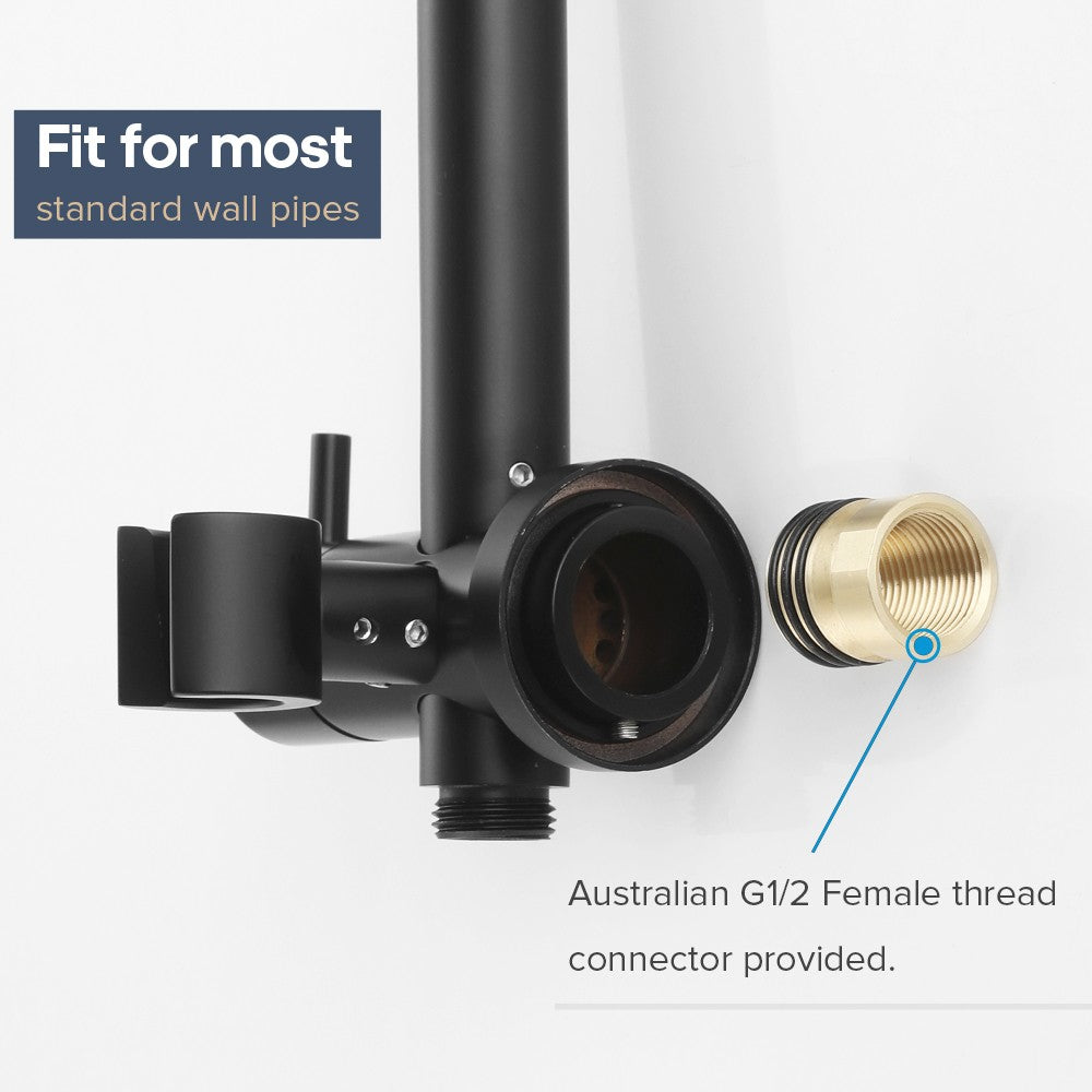 Decaura 9" Rain Shower Head Set Black Gooseneck Shower Arm Round Wall Mounted