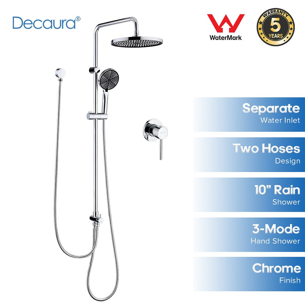 Decaura 10" Rain Shower Head Set Chrome Separate Water Inlet Elbow Wall Taps