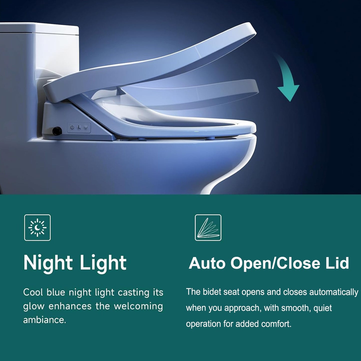 AQUATIZ D-Shaped Smart Bidet Seat, Auto Open/Close Lid, Oscillating Wash