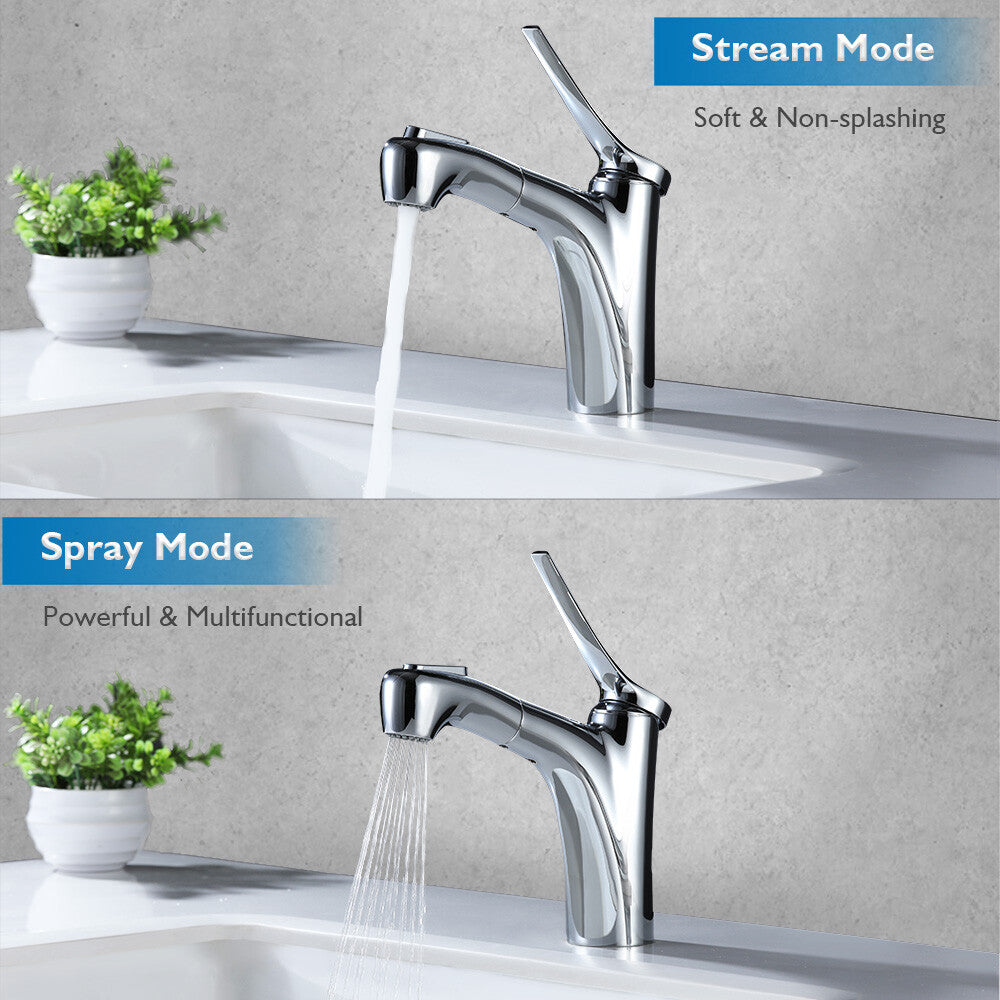 Decaura Bathroom Basin Mixer Tap Vanity Sink Taps Chrome pull out 2-Mode Sprayer