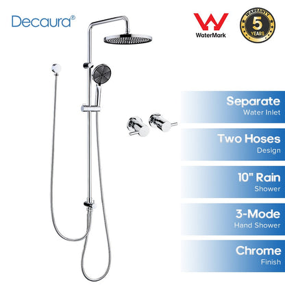 Decaura 10" Rain Shower Head Set Chrome Separate Water Inlet Elbow Wall Taps