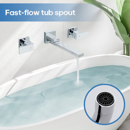 Decaura Square swivel Bath Spout and Wall Taps Set Chrome for Bathtub/Basin