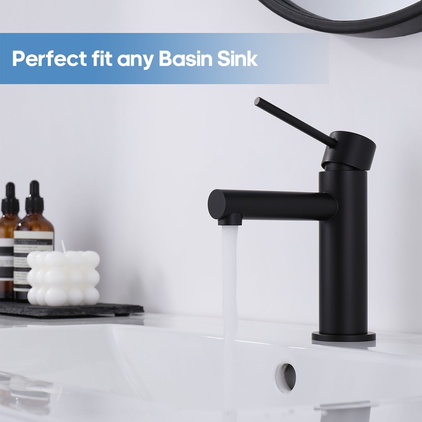 Decaura small Bathroom Basin Mixer Tap Black Stainless Steel Lead Free