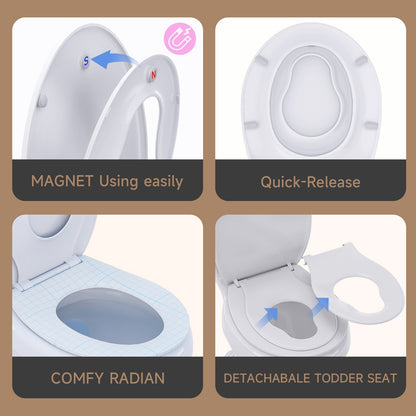 AQUATIZ Pink D-Shaped Family Toilet Seat with Built-in Potty Training Seat