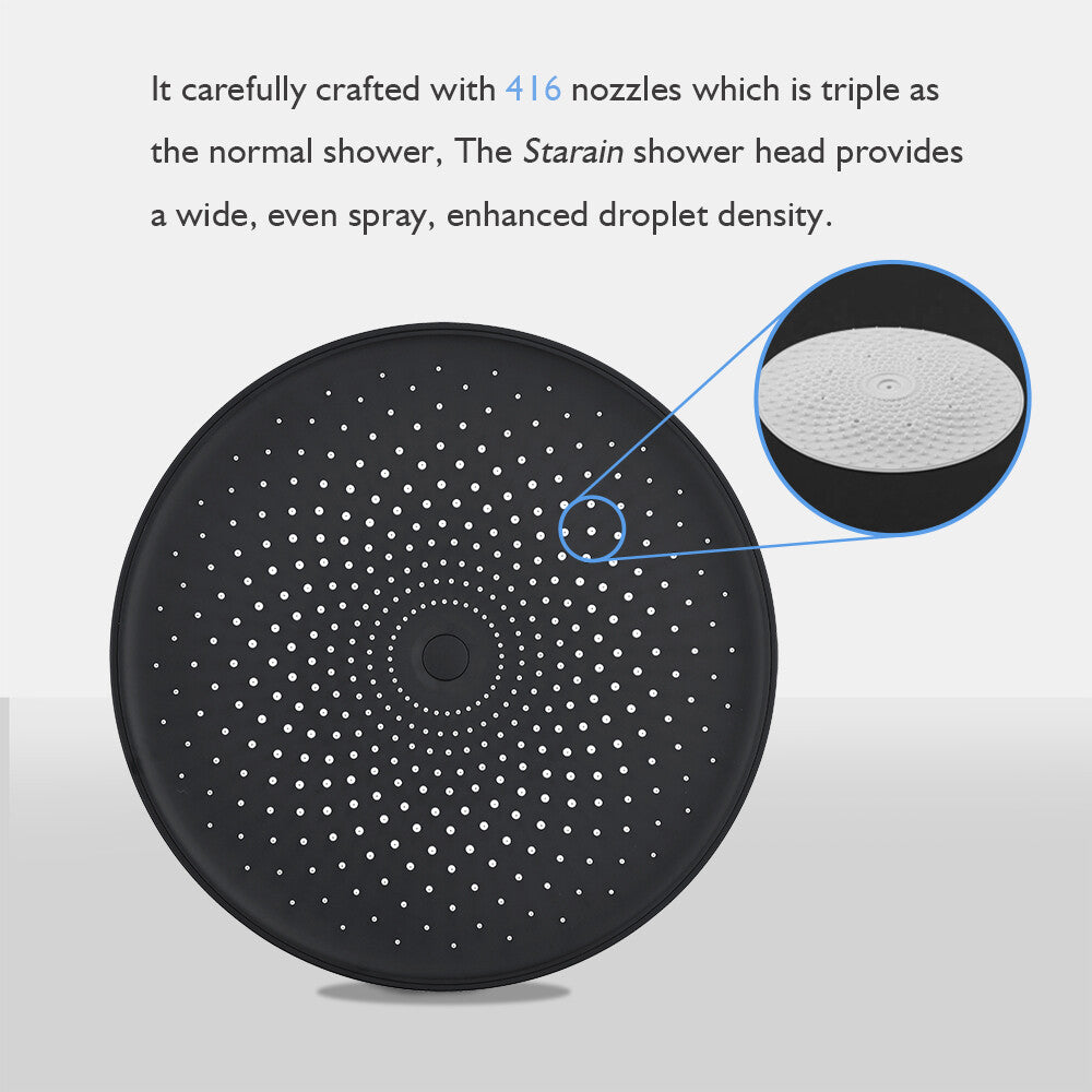 WELS 10" Rain Shower Head Matte Black Round Bathroom Swivel Overhead ABS