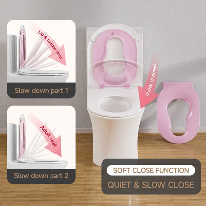 AQUATIZ Pink D-Shaped Family Toilet Seat with Built-in Potty Training Seat
