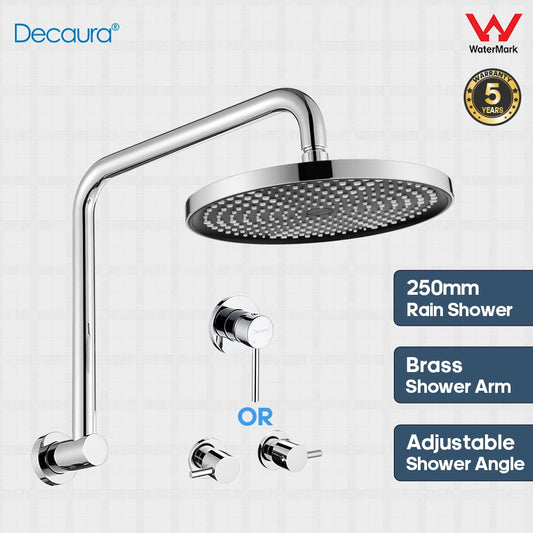 Decaura 10" Rain Shower Head Set Gooseneck Arm Round Wall Tapware Shower Taps