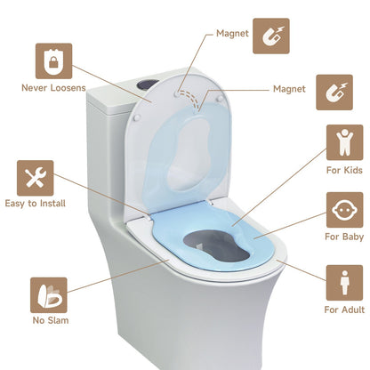 AQUATIZ Blue D-Shaped Family Toilet Seat with Built-in Potty Training Seat