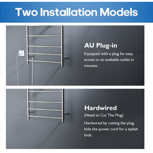 Decaura Wall Mounted Heated Towel Rail Rack 7 Rungs Chrome 304 Stainless Steel