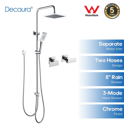 Decaura Square Shower Head Set  Black/Chrome Separate Water Inlet Wall Tapware