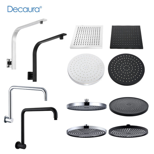 Decaura Rain Shower Head Gooseneck Shower Arm Chrome/Black Round/Square