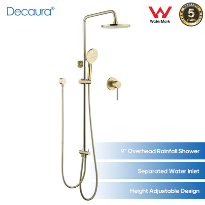 Decaura Shower Head Set Brushed Gold Round Rail Set Shower Mixer Tap Wall Mount