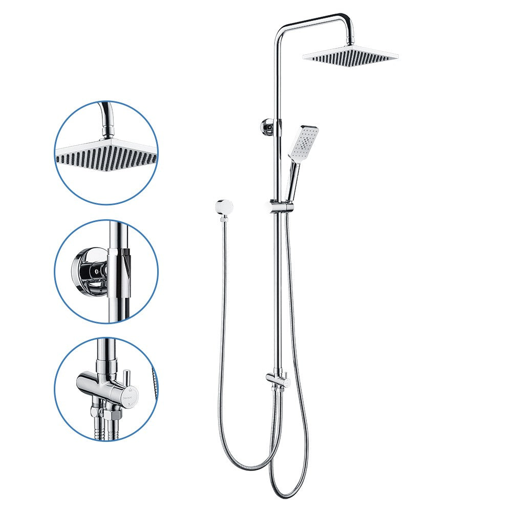 Decaura Square Shower Head Set  Black/Chrome Separate Water Inlet Wall Tapware
