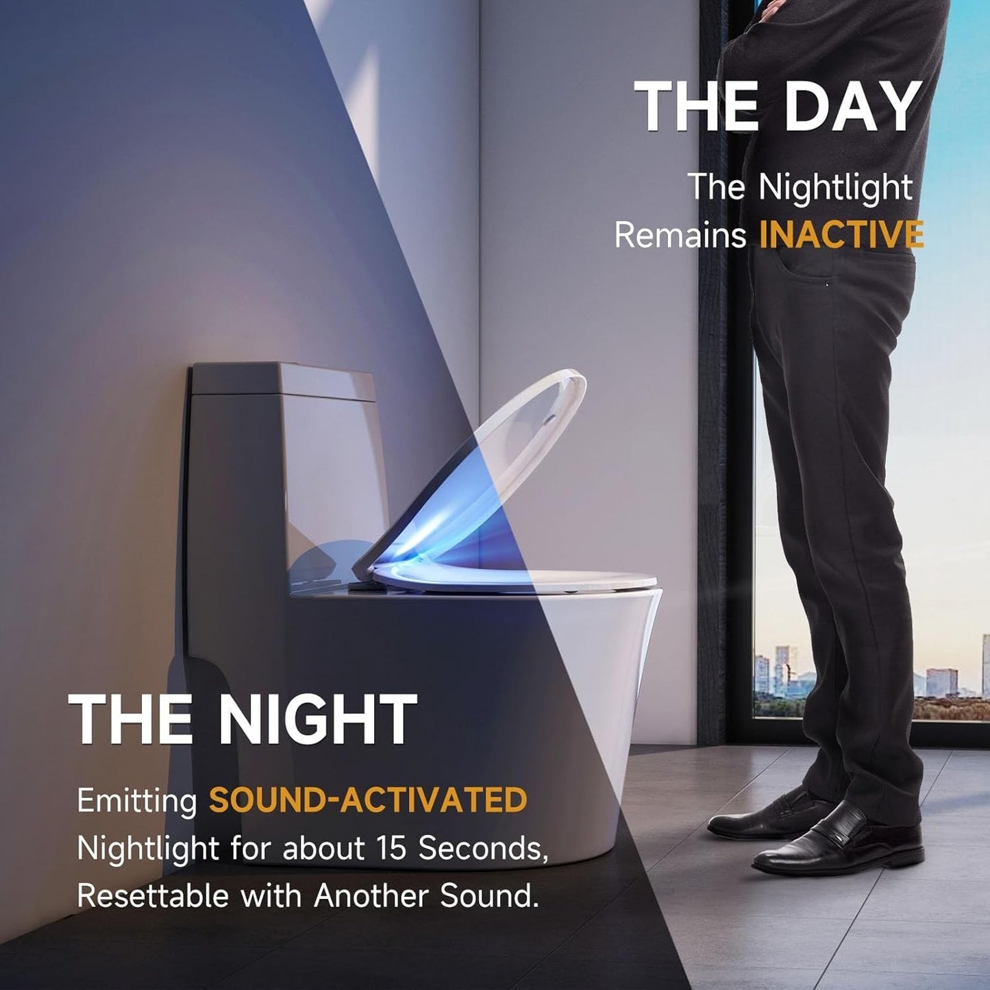 AQUATIZ Night Light Round Toilet Seat with Sound-Activated Sensing Light