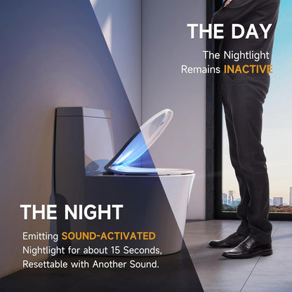AQUATIZ Night Light Round Toilet Seat with Sound-Activated Sensing Light