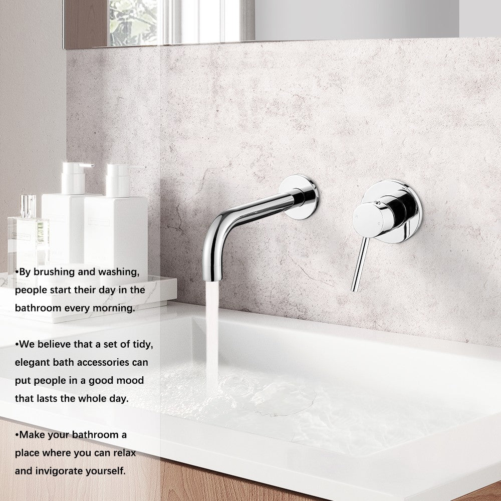 Decaura Basin Tap Set Wall Mount 21cm Spout Chrome Stainless Steel Bathroom