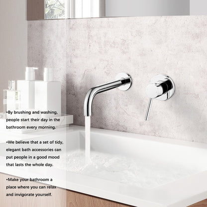 Decaura Basin Tap Set Wall Mount 21cm Spout Chrome Stainless Steel Bathroom