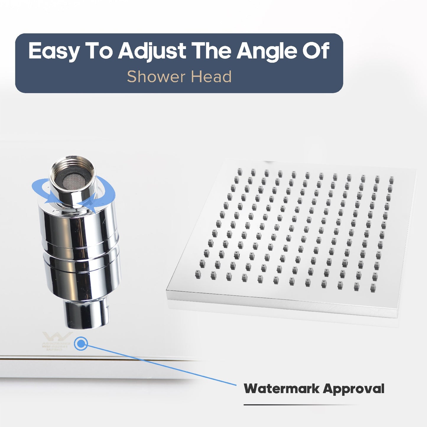 WELS 8" Rain Shower Head Square Chrome Overhead Rainfall Bathroom Adjustable