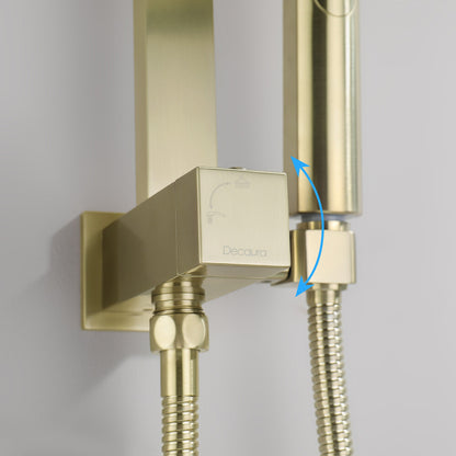 Decaura 8" Rain Shower Head Set Brushed Gold Square Gooseneck Arm Shower Taps