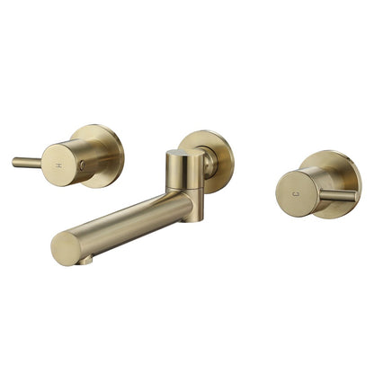 WELS Brushed Gold Swivel Bath Spout and Taps Set Wall Mounted Bathroom