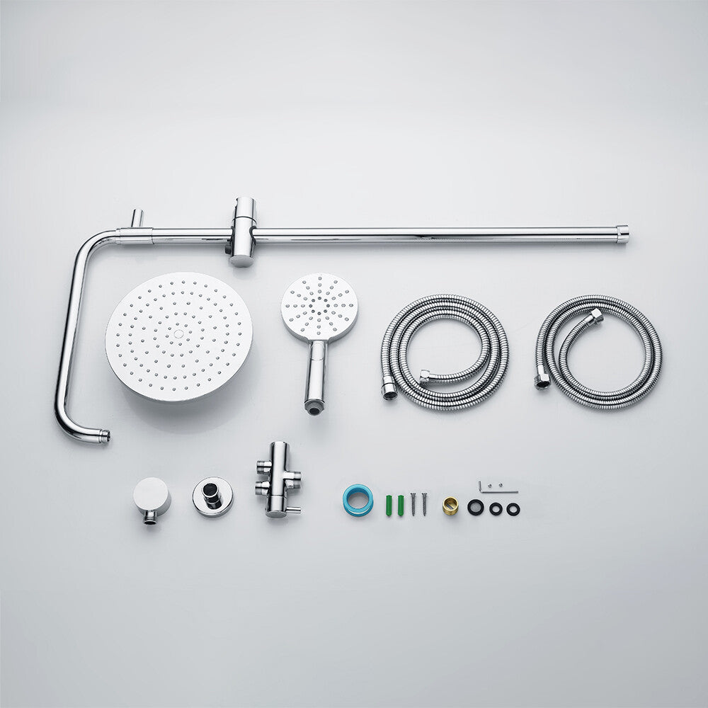WELS 9" Rain Shower Head Set Separate Water Inlet Elbow Chrome Round Rail