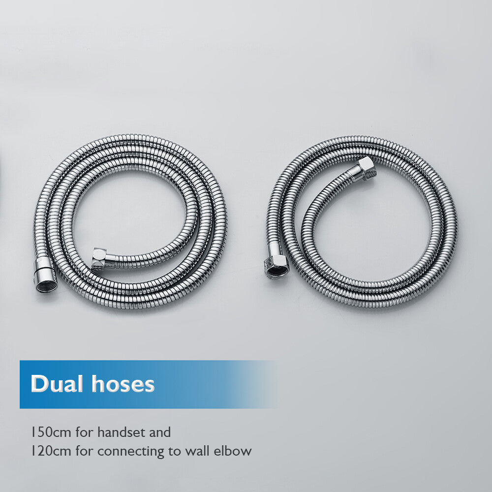 Decaura 10" Rain Shower Head Set Chrome Round Gooseneck Shower Arm Wall Tapware