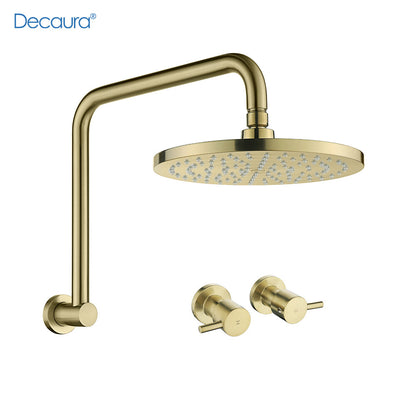 Decaura Rain Shower Head Set Gooseneck Shower Arm Brushed Gold Shower Taps