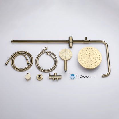 Decaura 9" Rain Shower Head Set Brushed Gold Separate Water Inlet Elbow Round