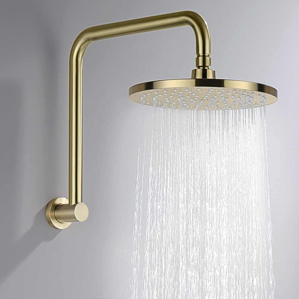 WELS 9" Rain Shower Head with Gooseneck Shower Arm Brushed Gold Overhead