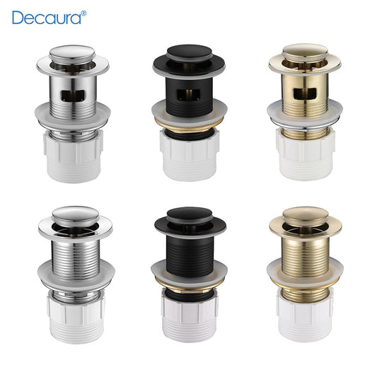 Decaura Pop Up Waste with/without Overflow Push Plug Drain Gold/Black/Chrome