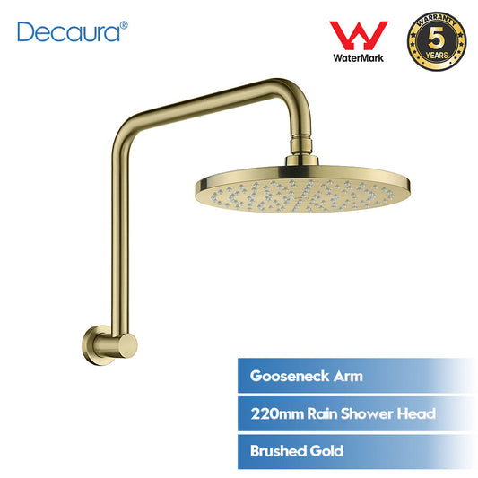 WELS 9" Rain Shower Head with Gooseneck Shower Arm Brushed Gold Overhead