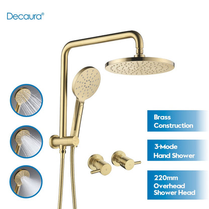 Decaura Shower Head Set Brushed Gold Round Rail Set Shower Mixer Tap Wall Mount