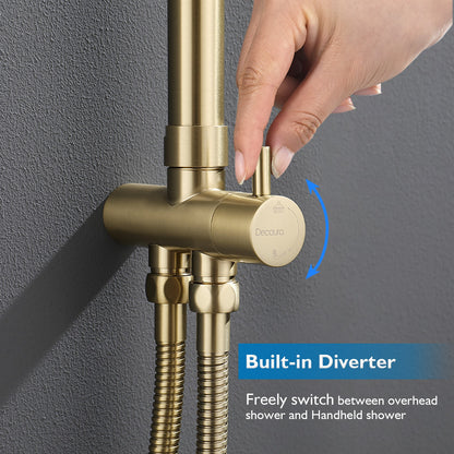 Decaura 9" Rain Shower Head Set Brushed Gold Separate Water Inlet Elbow Round