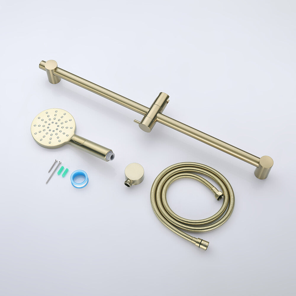 Decaura Brushed Gold Hand Held Shower Head on Sliding Rail Set Adjustable