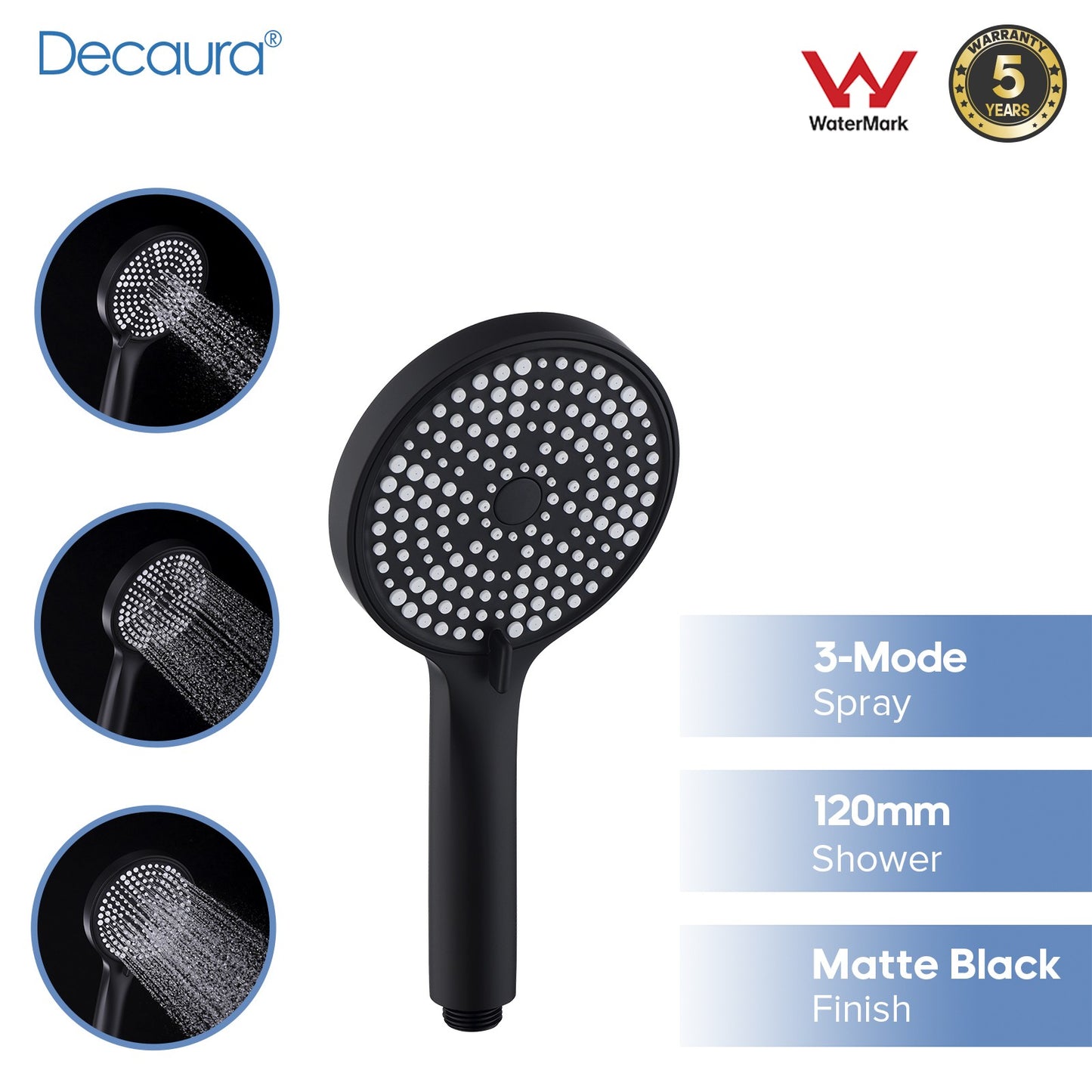 Decaura Hand Held Shower Head 3/4/5-Mode Spray Bathroom Round/Square Bathroom