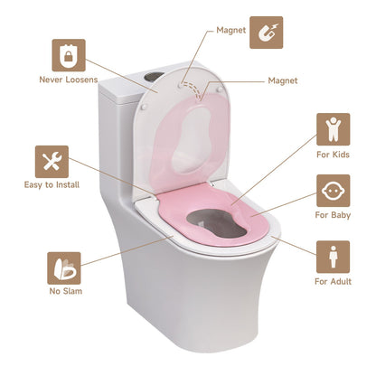 AQUATIZ Pink D-Shaped Family Toilet Seat with Built-in Potty Training Seat